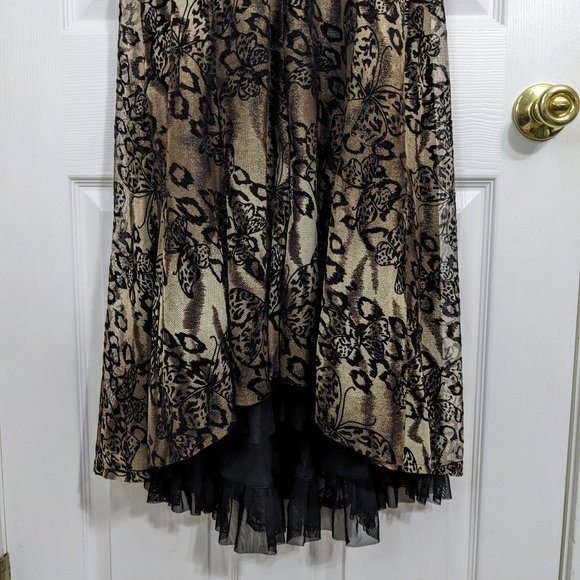 Frank Lyman Design Black/Tan/Bronze Halter Criss-Cross Back Butterfly Dress - 10 - Picture 3 of 12